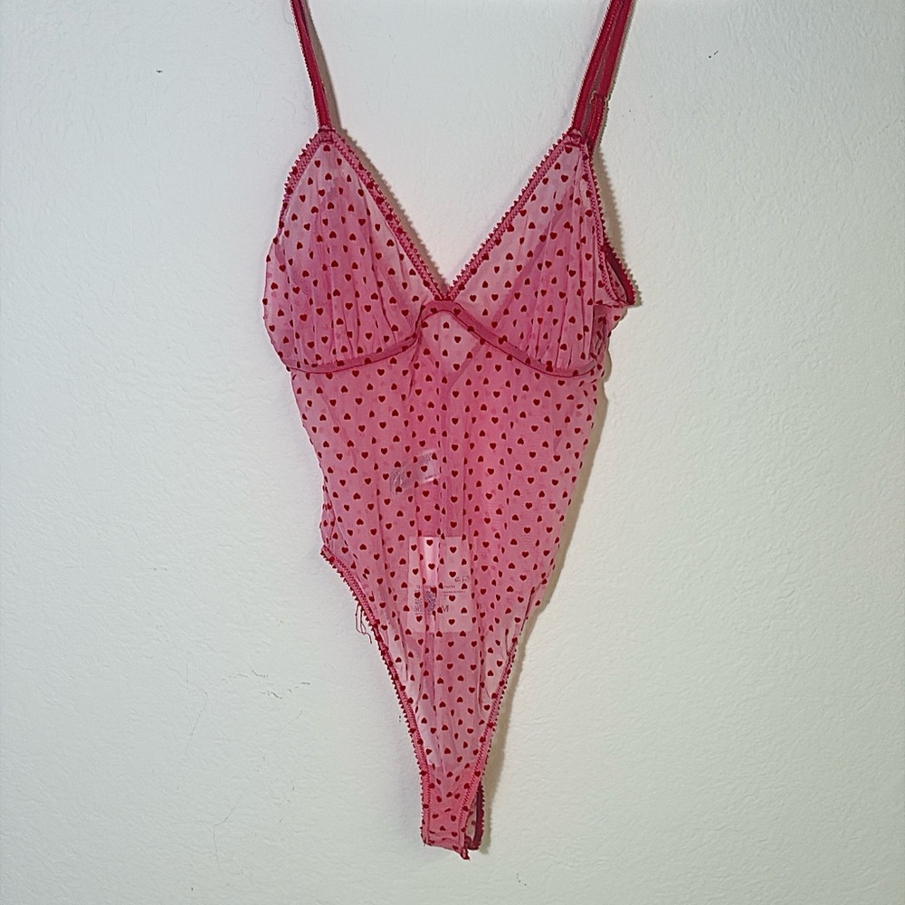 Forever 21 Pink Heart Mesh Chemise